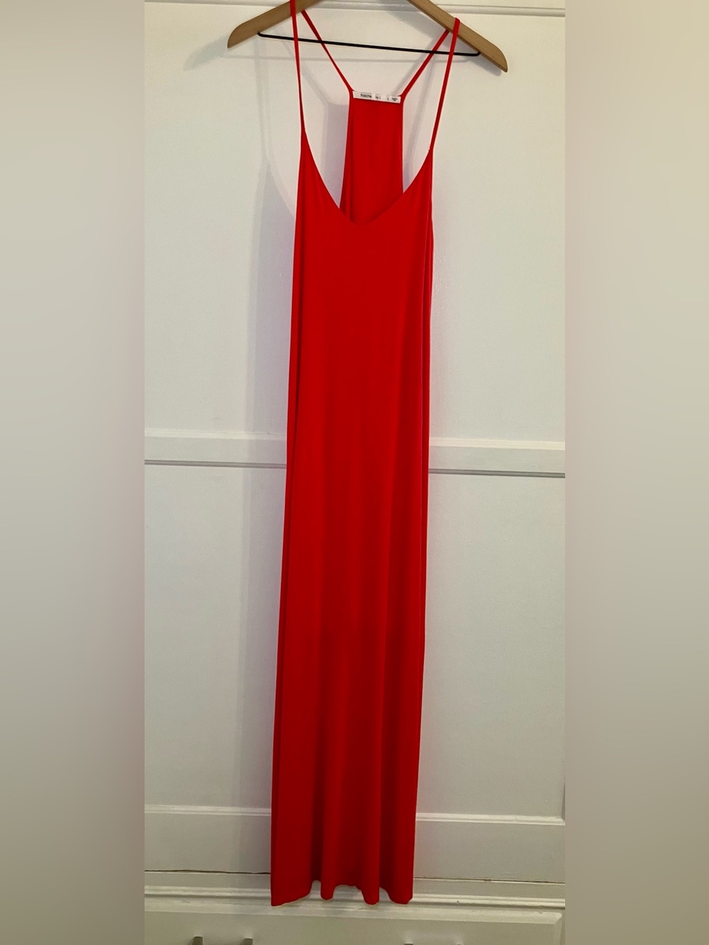 Fraiche by J Red/Pink Jersey Knit Deep V-Neck Maxi Dress
